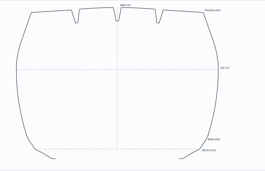 Mould cavity outline generated from key dimensions